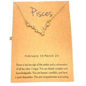 Gold zodiac rhinestone Pisces pendant necklace